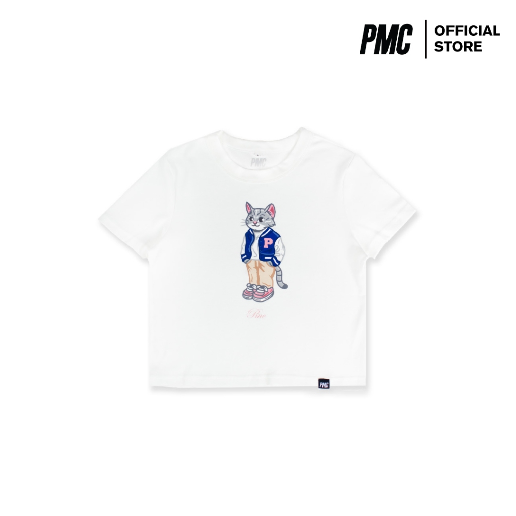 PMC College Cat Baby Tee White