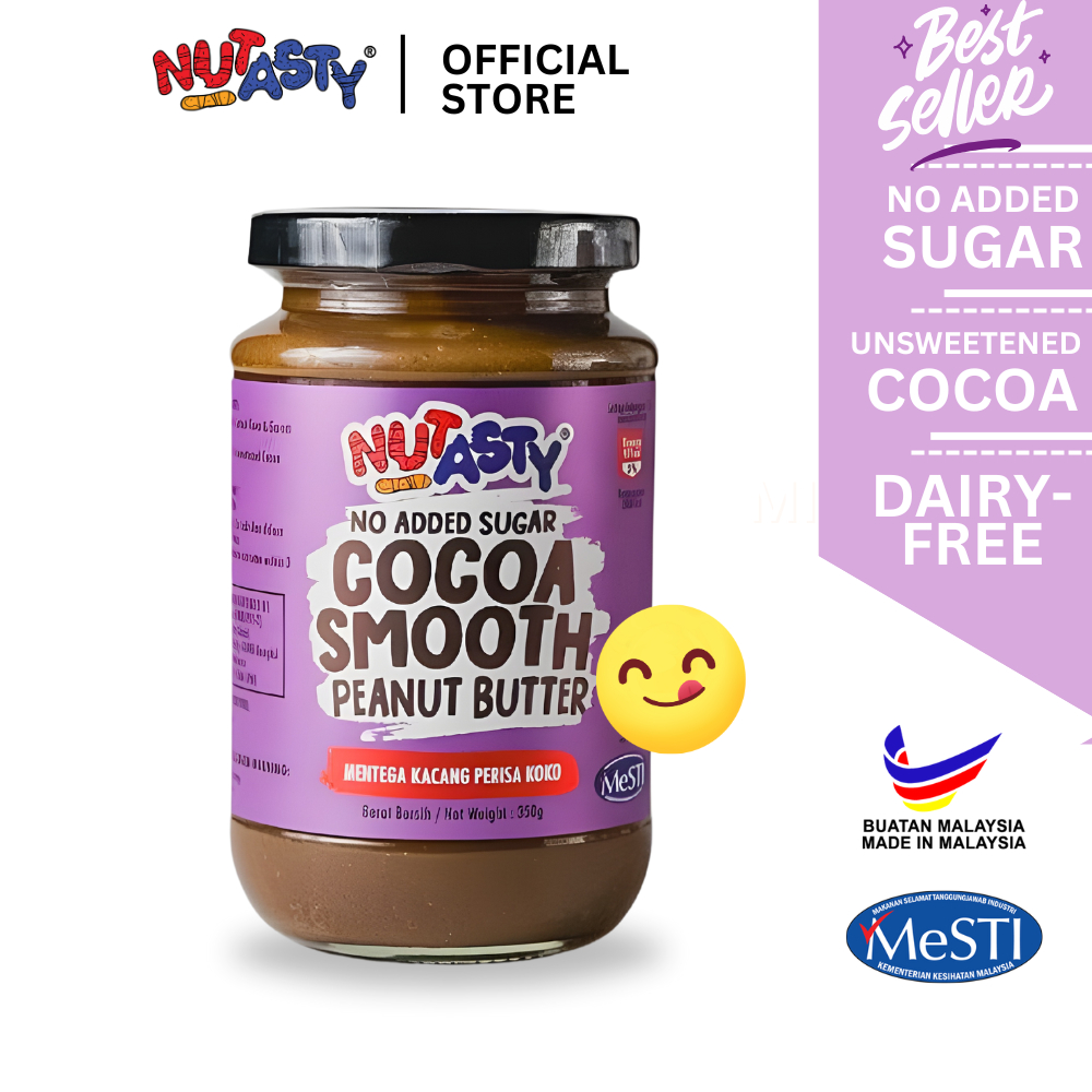 NUTASTY PEANUT BUTTER NO SUGAR COCOA SMOOTH MENTEGA KACANG TANPA GULA HOMEMADE MALAYSIA 350g 花生酱不加糖