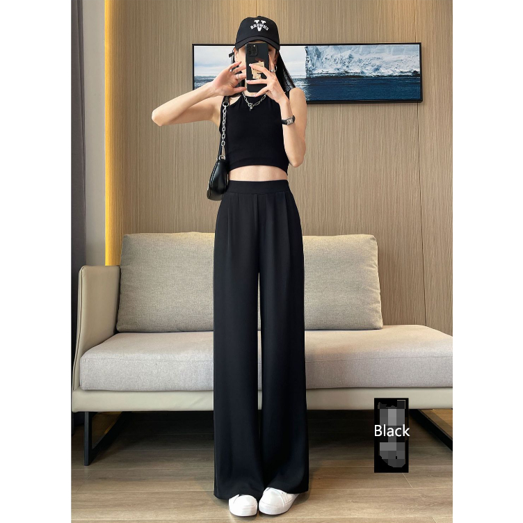 High-quality knit fabricReady Stock Straight cut pants loose black casual seluar palazzo perempuan long pants women 7J