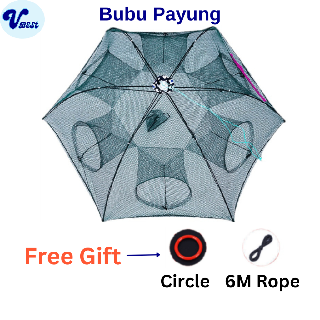 [READY STOCK] Bubu Payung Ikan Jala Jaring Portable Fishing Trap Net Shrimp Fish Cage Automatic Foldable Crab Trap