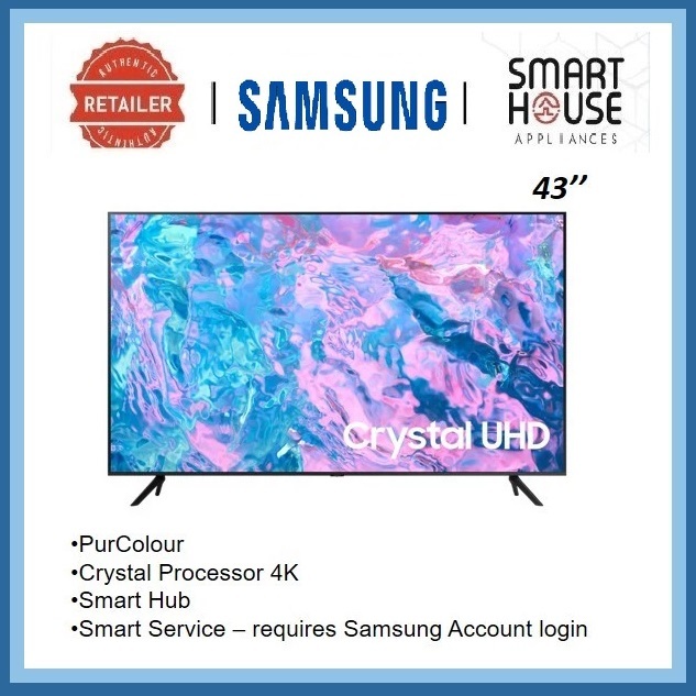 FREE SHIPPING !! 【2023】Samsung TV 43CU7000 4K UHD Smart TV 43'' TELEVISION YOUTUBE NETFLIX