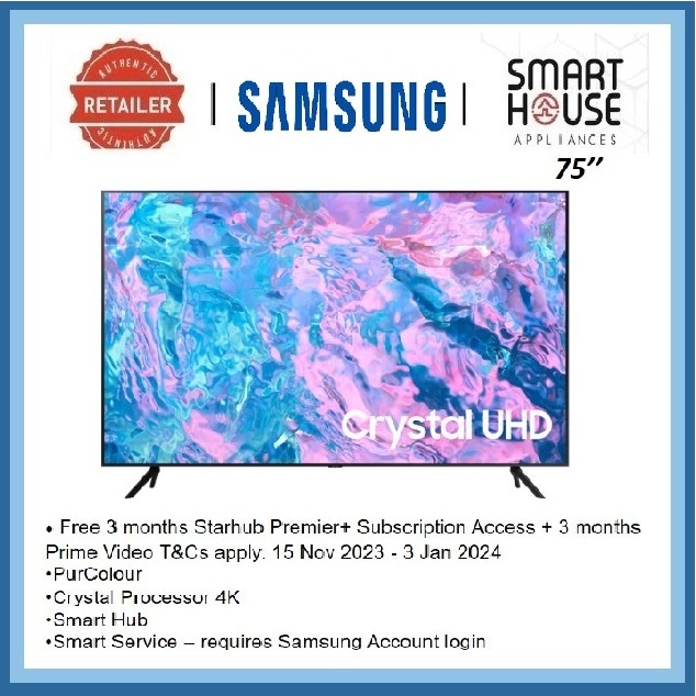 FREE SHIPPING !! 【2023】Samsung TV 75CU7000 4K UHD Smart TV 75'' TELEVISION YOUTUBE NETFLIX