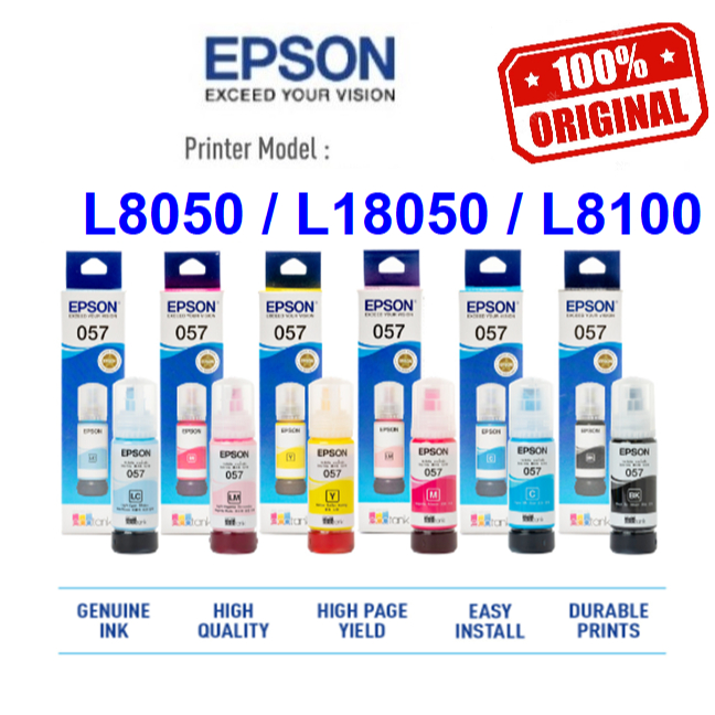 Epson 057 ink bottle for L8050, L18050 L8100 Printer (Black Cyan Magenta Yellow Light Cyan Light Magenta)