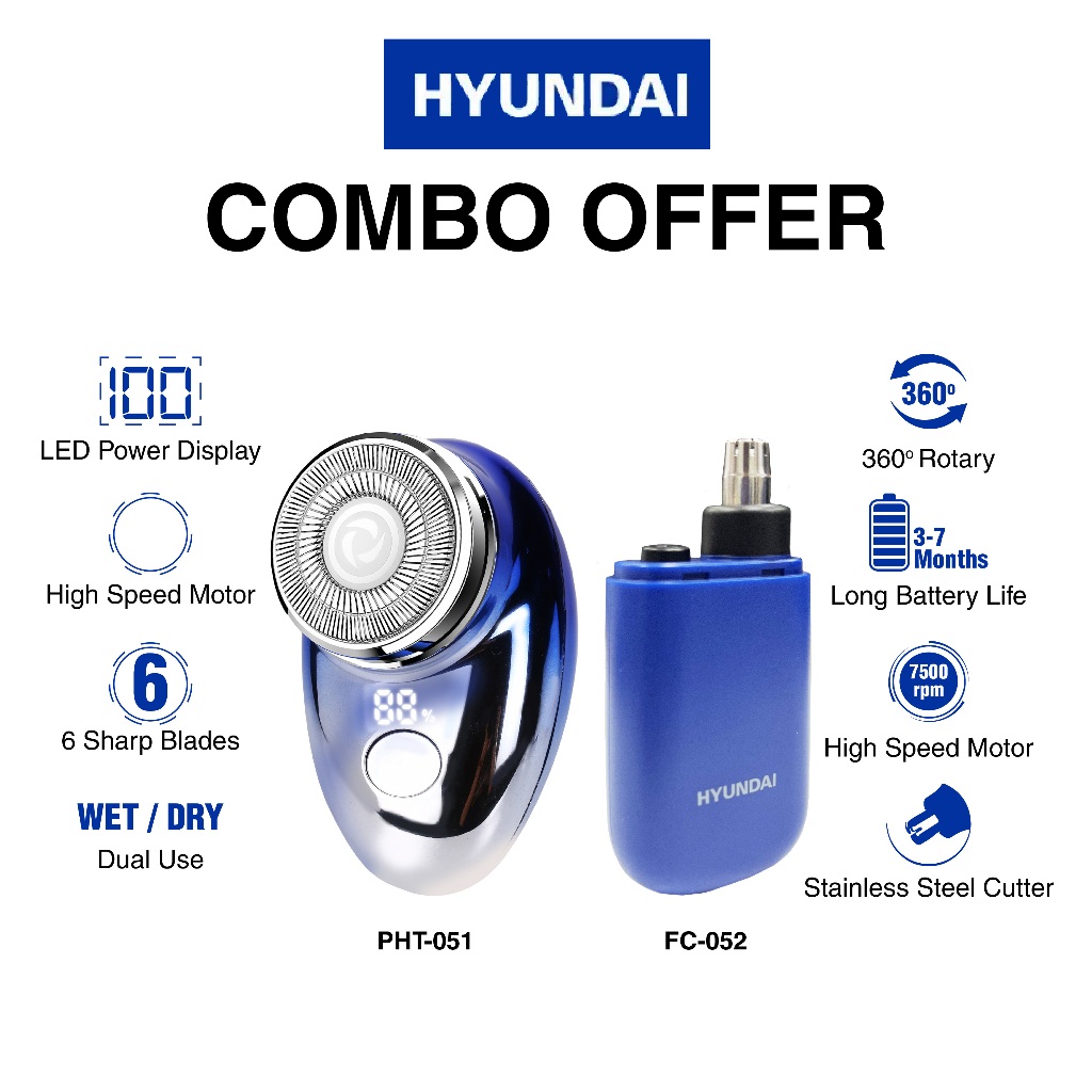HYUNDAI Portable Mini Electric Shaver PHT-051 & FC-052 Portable Nose Hair Trimmer