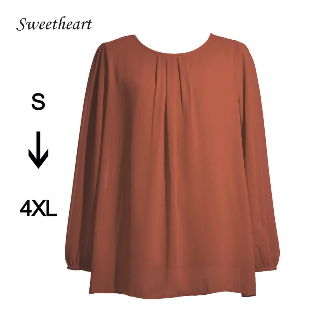 Chiffon Blouse Sifon lining Long Sleeve Plain S - 4XL