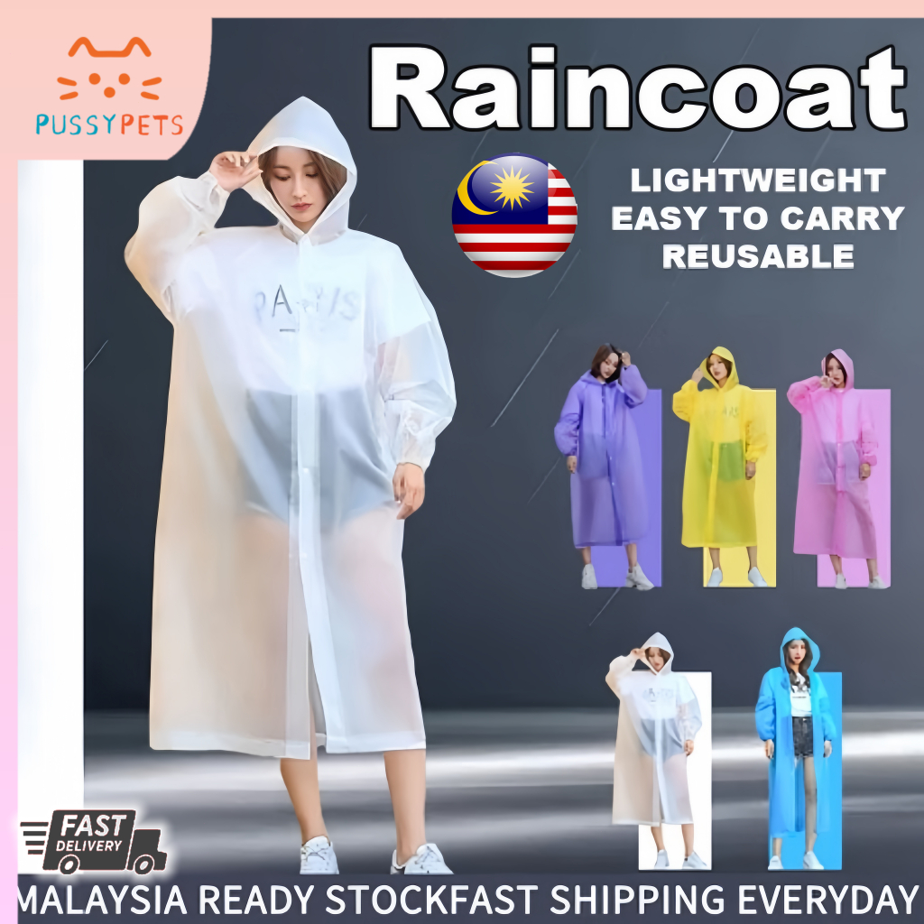 Local Delivery Portable Raincoat Waterproof Reusable Thick 150g EVA Unisex Outdoor Jacket Poncho Rainsuit Baju Hujan 雨衣