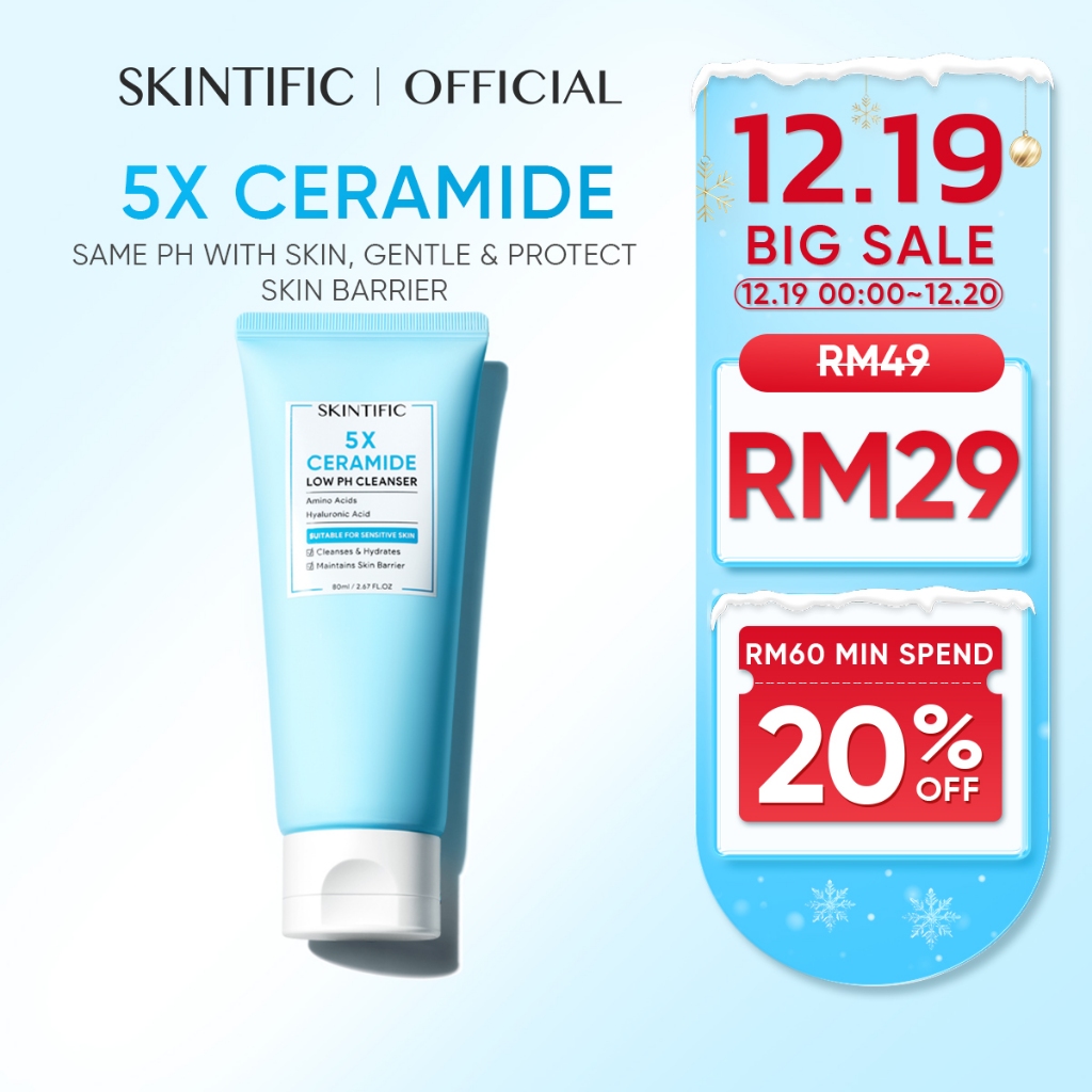 SKINTIFIC 5X Ceramide Low pH Cleanser Facial Wash Pencuci Muka For Sensitive Skin 80ml Moisturizing Repair Barrier