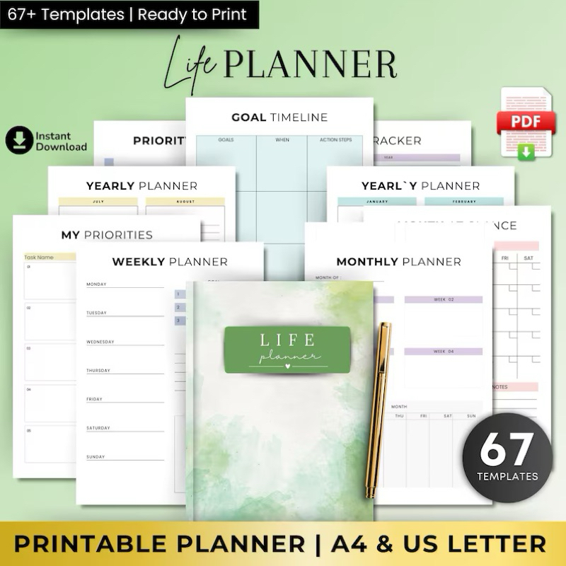 Digital Life Planner-Life Planner Bundle,2024 Daily Weekly Planner,Printable PDF Pages,Self-Care Planner,Home Management