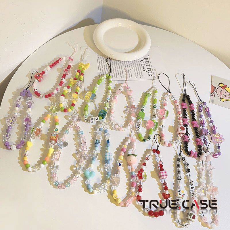 Mobile Phone Case Anti-lost Lanyard DIY Bracelet Pearl Short Wrist Strap Creative Fashion Flowers Heart Love Key Chain