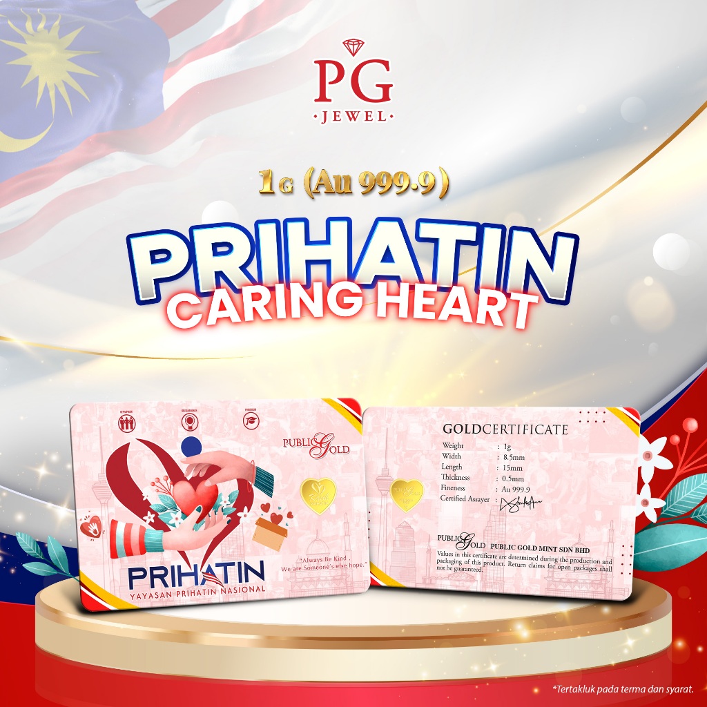 Public Gold Bullion Bar 1g (Au 999.9) - Prihatin Caring Heart