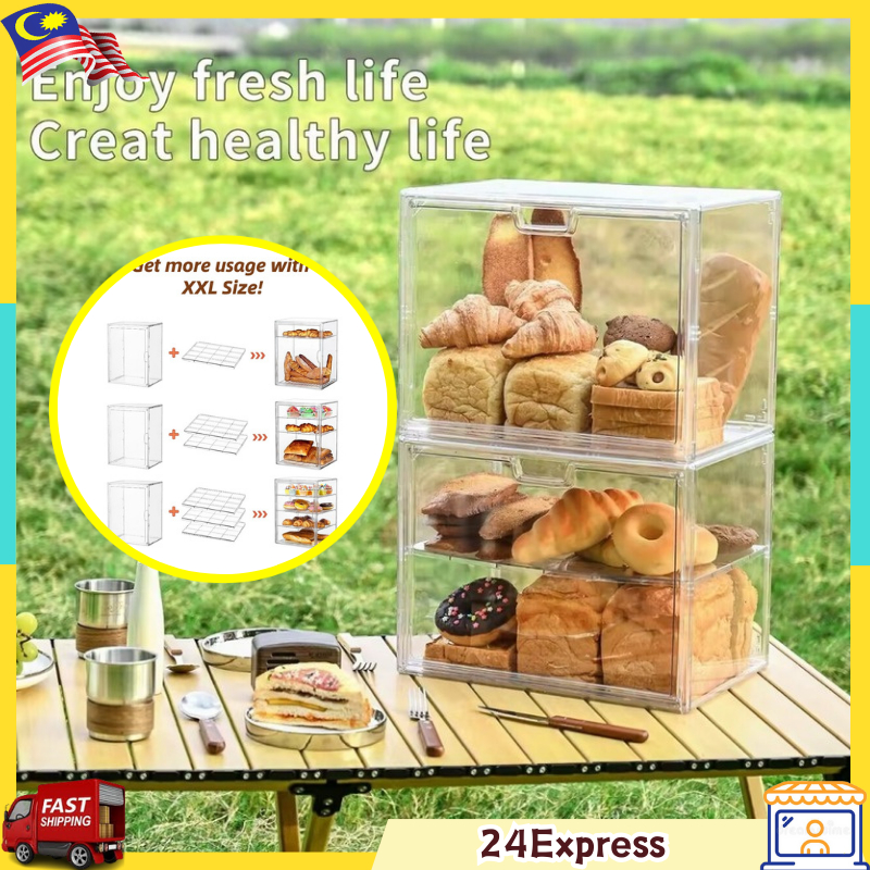 Acrylic Display Case Cake Box Stackable Storage Organizer DIY Bekas Kuih Donuts Burgers Cupcake Pastries vacuum makanan