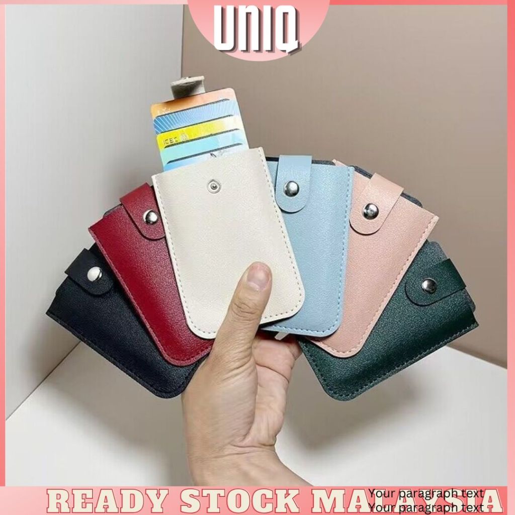 P56 READY STOCK 4 Slot PU Leather Cards Holder Case Portable Pull-Out Multi Card Slots Wallet Leather Snap Card Holder