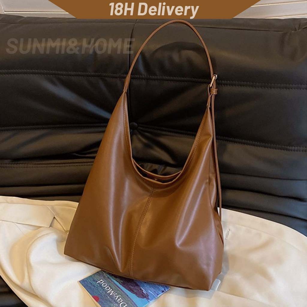 In STOCK SUNMI&HOME Niche Design Vintage Shoulder Bag N165 Fashion PU Leather Handbag Casual Commuter Large Capacity Bag