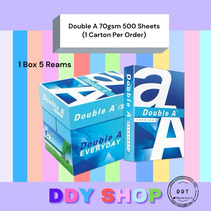 【A4 Paper 1 Box】Double A Everyday 70gsm A4 Paper 5 x 500 sheets (Only Can Order 1 Carton Per Order)
