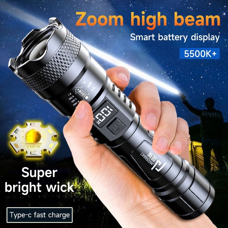 Digital LED Ultra Powerful Flashlight Waterproof Lamp USB Rechargeable High Power Flashlights Telescopic Zoom Lantern