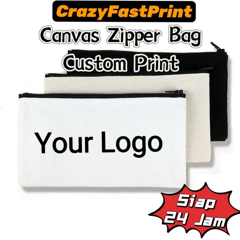 SIAP 24 JAM Canvas Personalized zipper pouch bag makeup/ pencil/gift bag custom logo bag printing custom pencil case bag