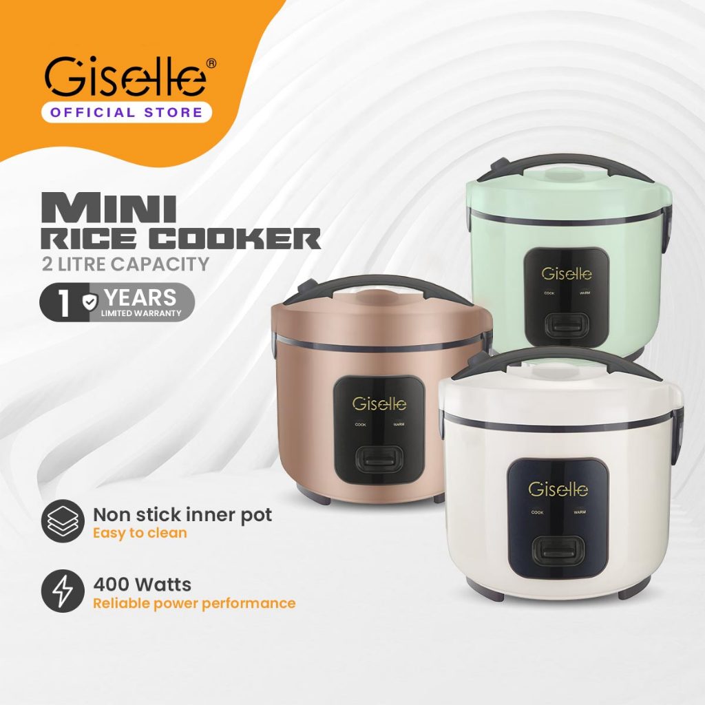Giselle (1L Cooked Rice +1L Water Level) Electric Multi-Cooker Auto Keep Warm, Non-Stick, Fast Cooking, Mini Rice Cooker
