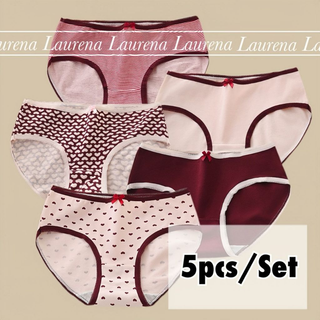 LAURENA 5pcs/Set Underwear Panties Women Teenager Girl Seluar Celana Dalam Perempuan Wanita Cotton Panties 內褲女