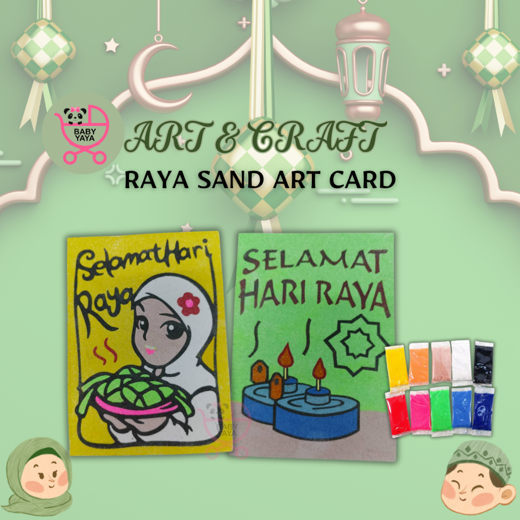 BabyYaya Hari Raya Sand Art Card – DIY Creative Islamic Festive Greeting Card for Kids, Eid Celebration, Craft Activity