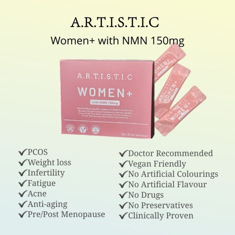 BUY 1 FREE 1 ARTISTIC Women+ with NMN 150mg, Balance Hormone,  PCOS, Pre-menopause - 2g x 20 sachets/box