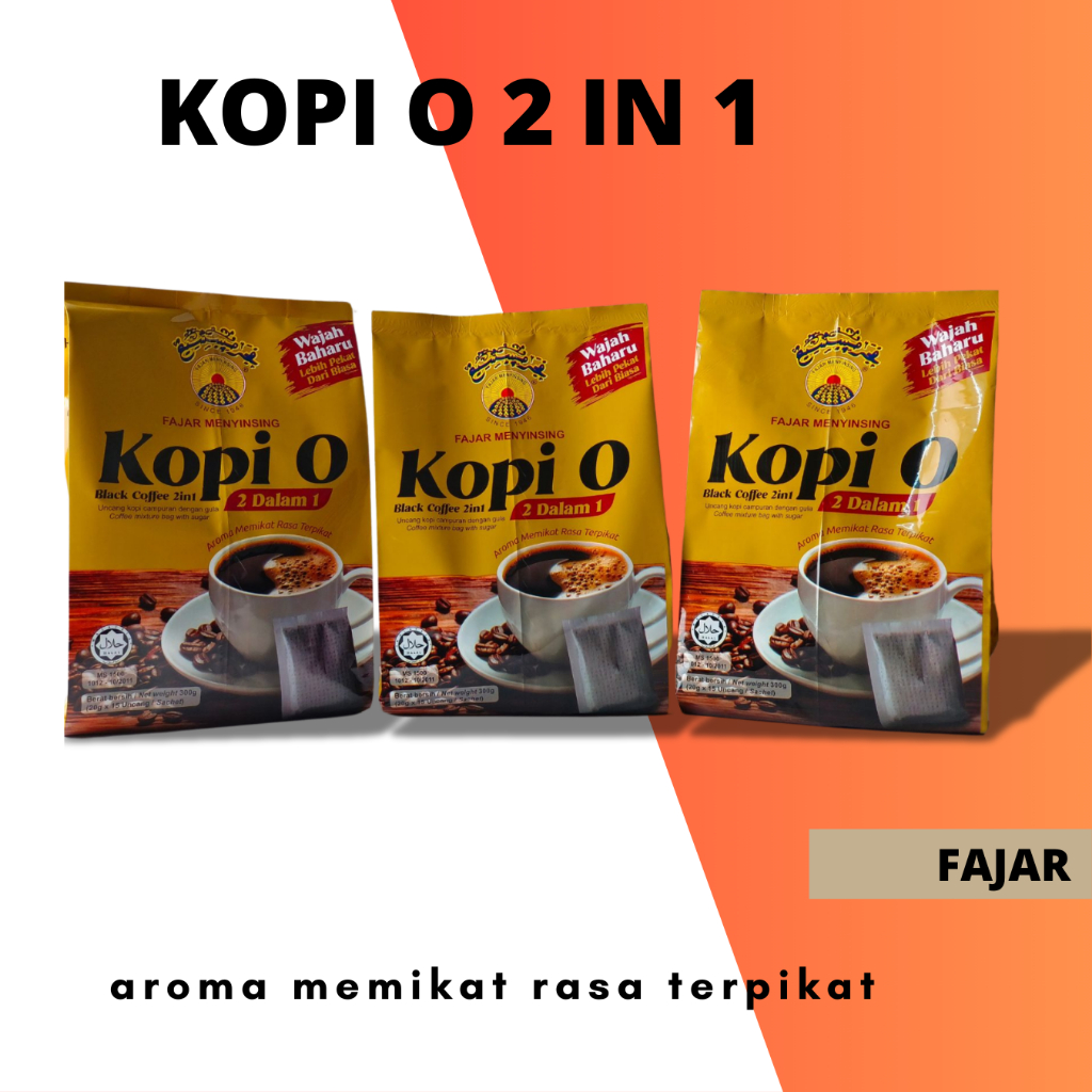 FAJAR-Kopi O 2 Dalam 1 Uncang  (20g x 15 Sachet) Coffee O 2 in 1 Coffee With Sugar Black coffee