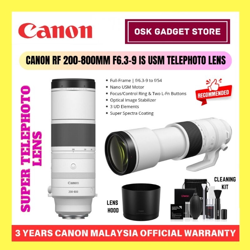 Canon RF 200-800mm F6.3-9 IS USM Super Telephoto Zoom Lens | RF Mount | Original Canon Malaysia Warranty