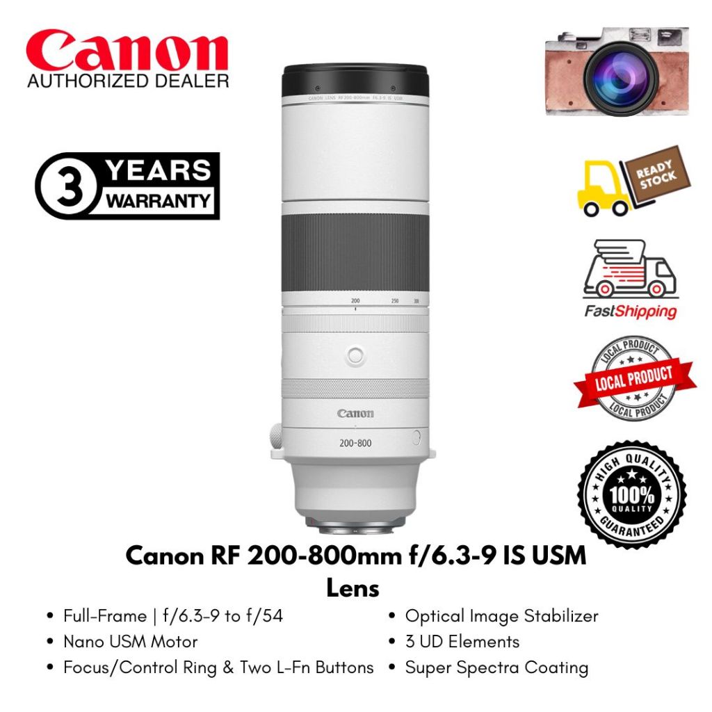 Canon RF 200-800mm f/6.3-9 IS USM Lens Super Zoom ( 1 Year Warranty )