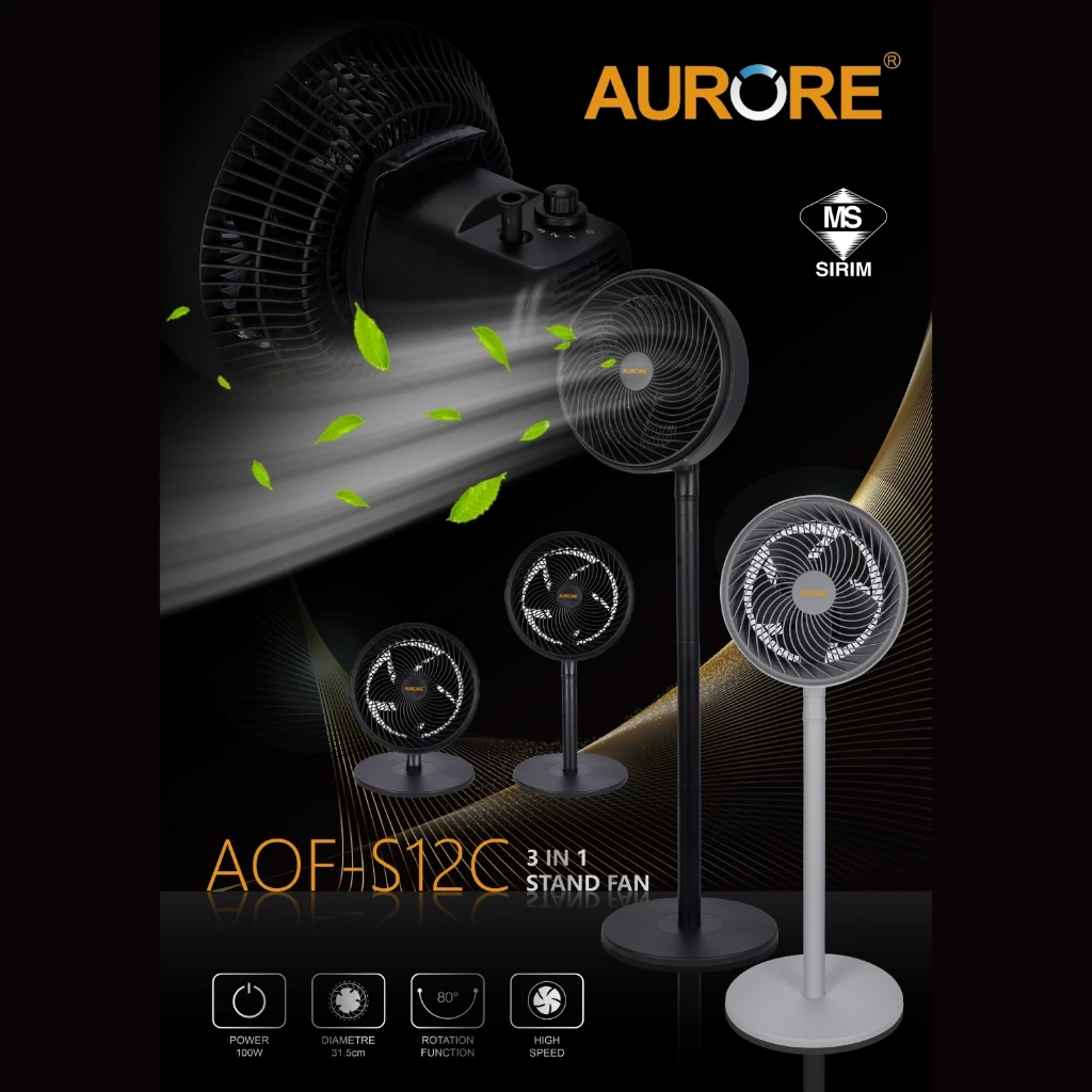 AURORE 3 IN 1 Circulation 12'' Stand Fan/Table Fan / Living Fan / Desk Fan