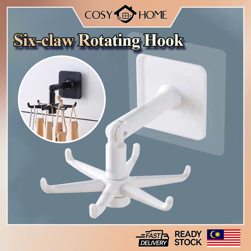 6 Claw Hook Multi-Functional Kitchen Rack Holder Wall Mounted Hanging 360 Degree Rotary Hook Shovel Spoon Hanging Frame