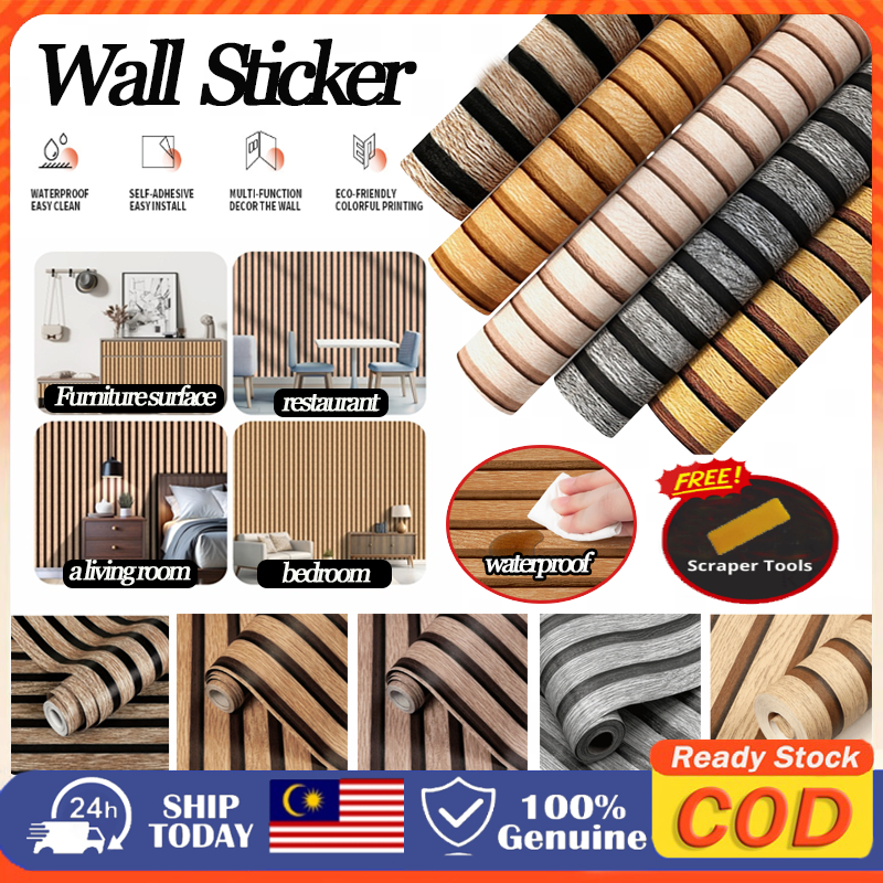 10 Meter Wood Wall Panel Wallpaper Wallpaper Dinding Ruang Tamu Wood Wallpaper Minimalist Wallpaper Furniture Sticker木纹墙