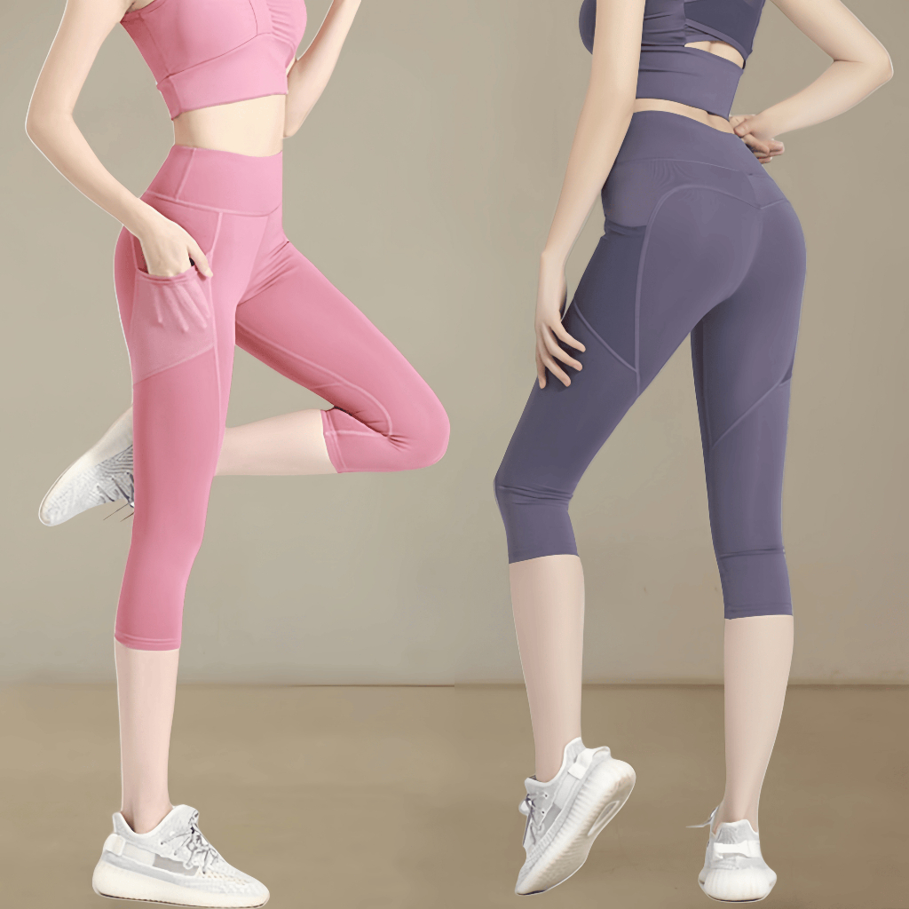 GymHub High Elastic Tight Sports Fitness Seven Pants Side Mesh Pocket Slim High-Waisted Yoga