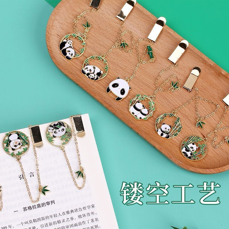 [1pcs] Panda Page Clip Bookmark Creative Bamboo Panda Pendant Portable Reading Bookmarks Gift 卡通熊猫书签学生文具奖励奖品书页夹