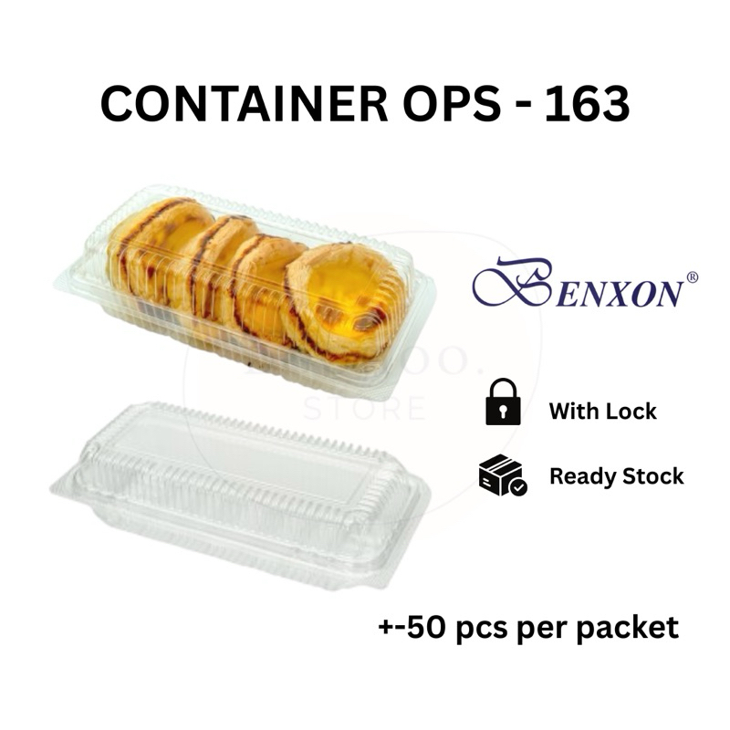 [+-50 pcs]OPS-163 Disposable Plastic Clear Box Bekas Kuih Bekas Tart Bomboloni nasi pulut mango mangga