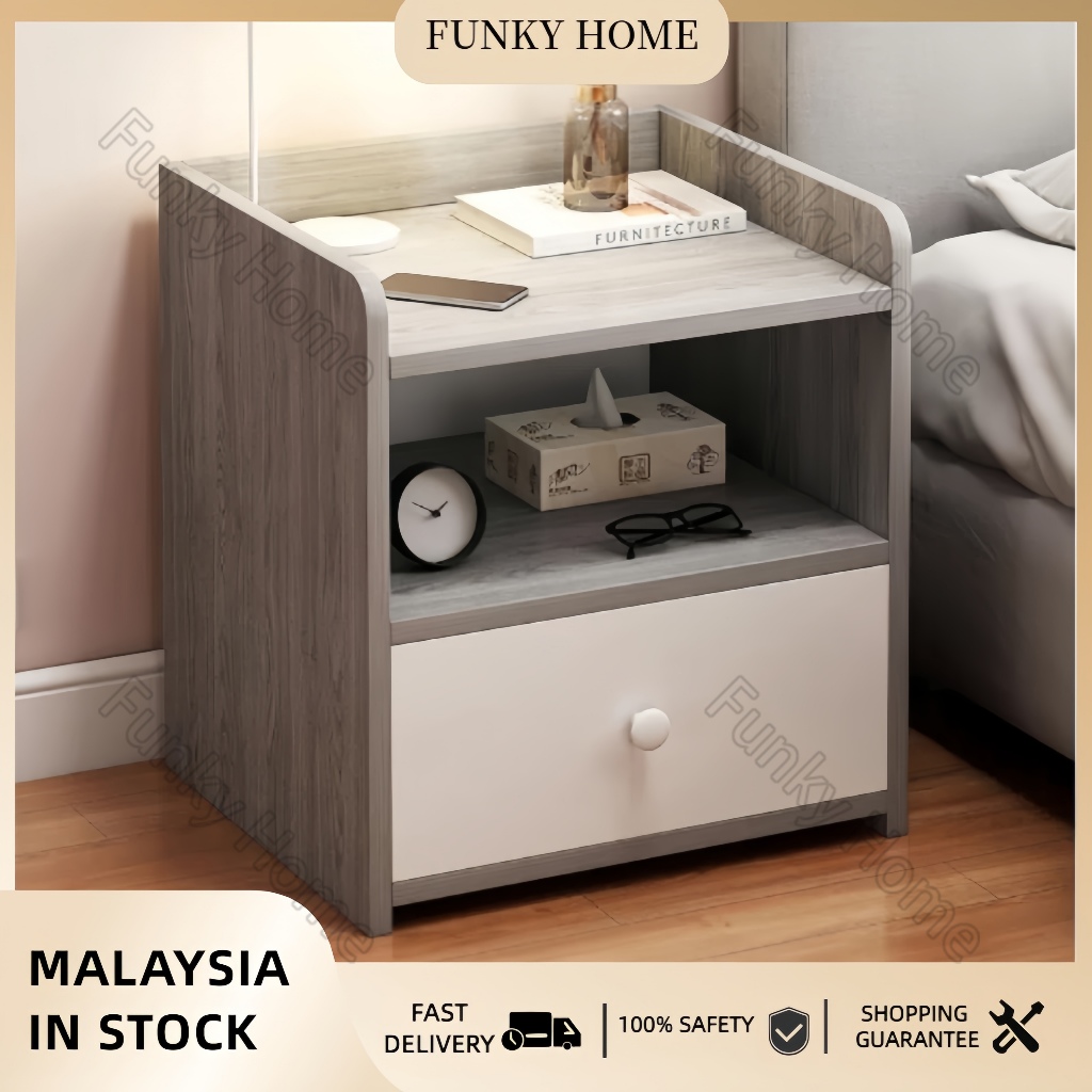 Funky Home-COD Minimalist Bedside Table Drawer Night Stand Table Bedroom Mini Bedside Wooden Cab