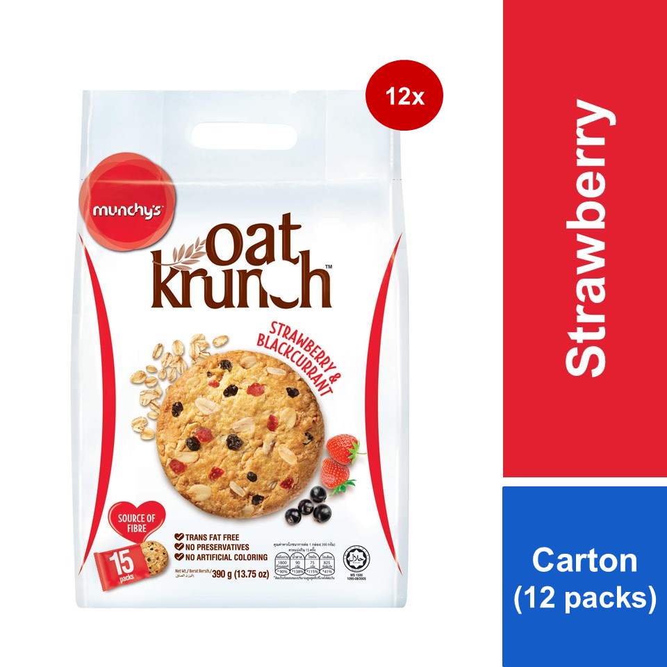 [Carton of 12] Munchy's Oat Krunch Biscuit Strawberry & Blackcurrant 390g
