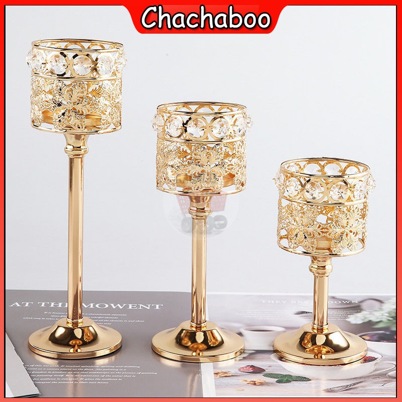 Vintage Crystal Candle Holder Golden Tealight Candlestick Table Centerpiece Candle Stand Wedding Party Home Decoration