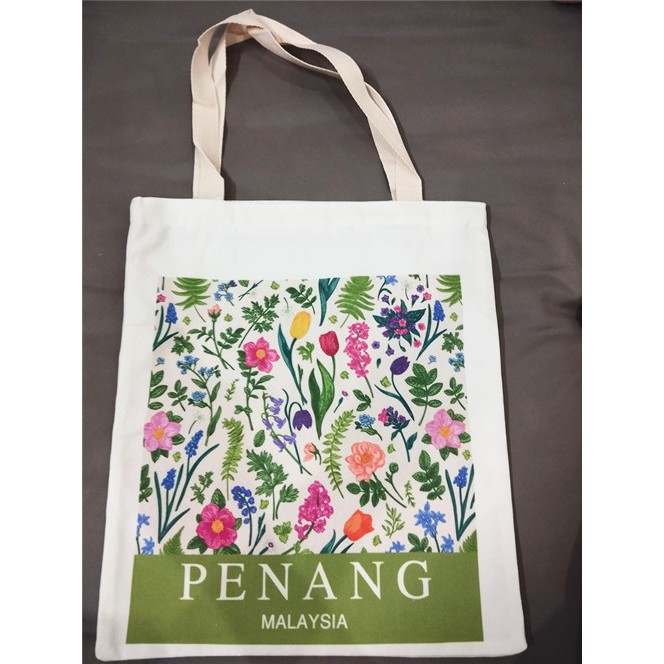 Penang floral Canvas Tote Bags with Zipper