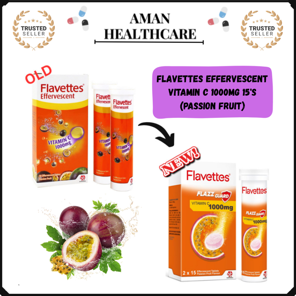 FLAVETTES EFFERVESCENT VITAMIN C 1000MG (PASSION FRUIT) 15'S (1 BOTTLE)