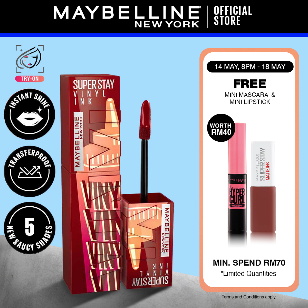 Maybelline Super Stay Vinyl Ink 16H Food Proof Transfer Proof Shine Finish Liquid Lipstick - 16H Longwear Longlasting