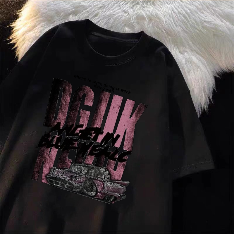 Korea style Baju Lelaki | Oversize T-shirt 100% kapas | Reka bentuk retro perlumbaan top kasual yang bergaya