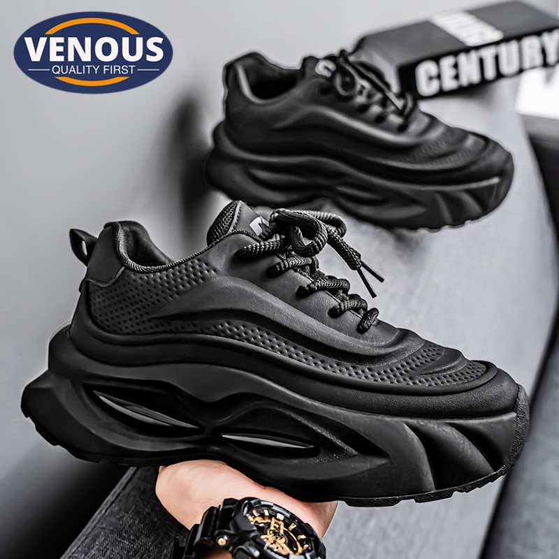 【Venous】2025 New Kasut Hitam Lelaki Original 100% Black Korean Shoes Men Rubber High Quality Sneakers Men 黑鞋男 运动鞋