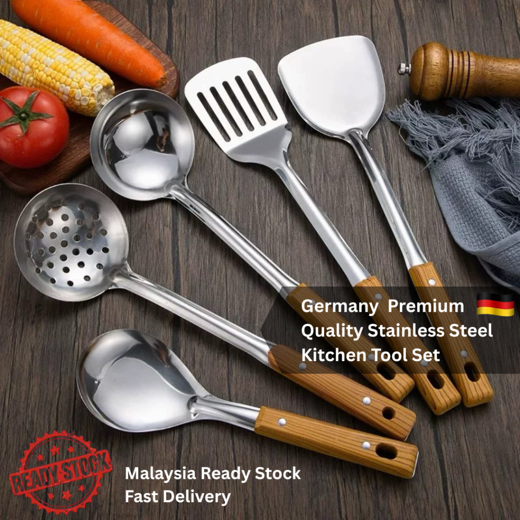 5pcs Set Cooking utensils Stainless Steel Kitchen Tool Kitchen Utensils Turner Ladle Rice Scoop Skimmer Rice Soup
