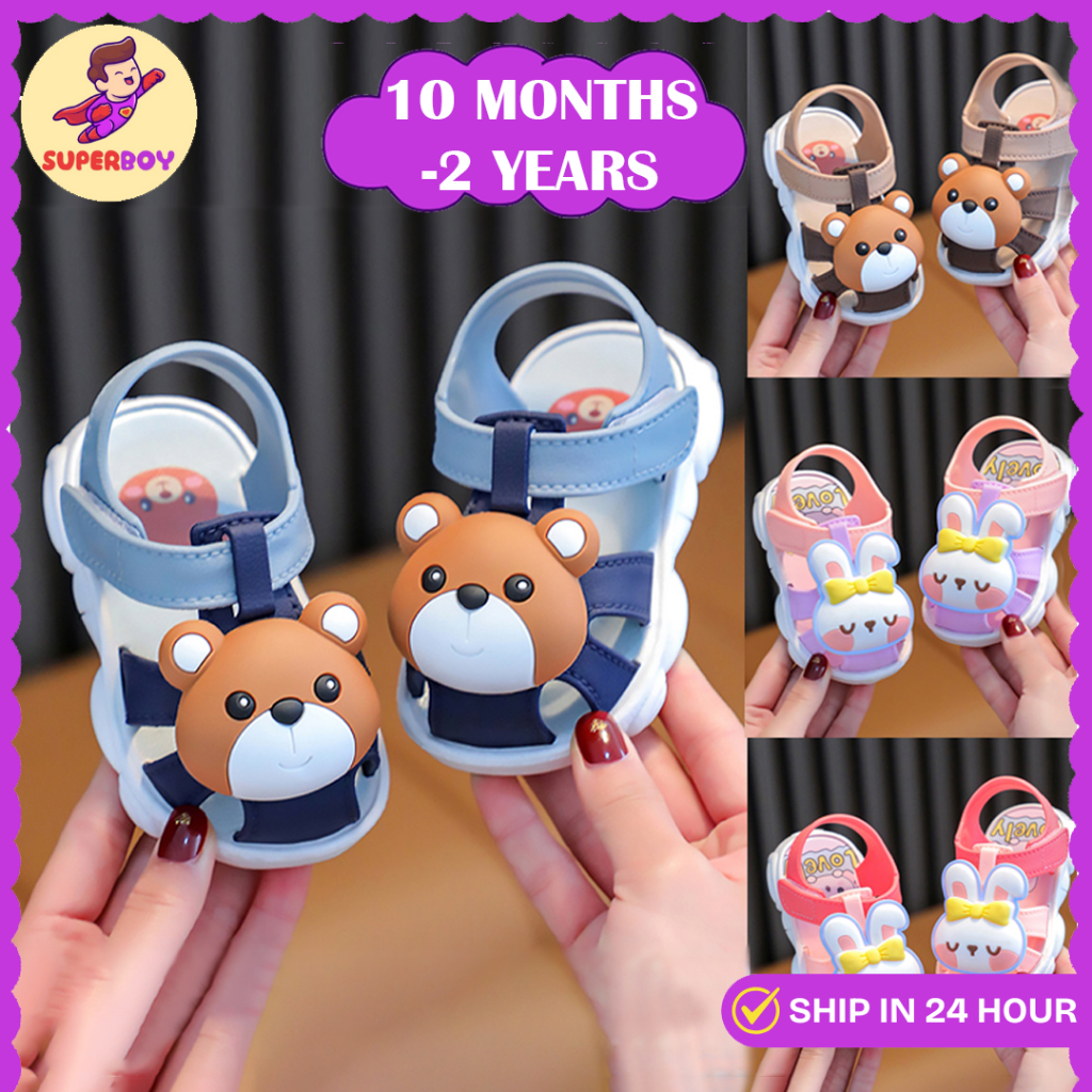 16-20 Baby Shoes Baby Anti Slip Soft Base Boy Girl Shoes Newborn Walk Learn Sandal Shoes Kasut Bayi Bear Bunny A09