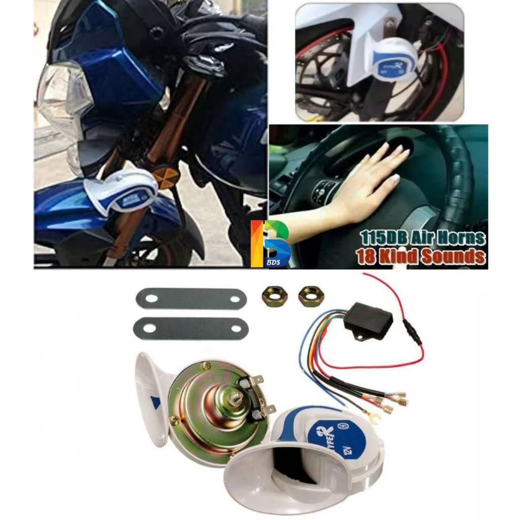 2PCS Car Motorcycle 18 Sound TYPE-R Electric Horn Snail Tone 12V Magic BM Honk Truck Kereta Loud Hon
