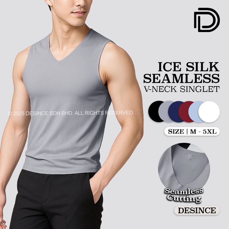 ?? DESINCE Men Inner Tank Shirt Seamless Cooling Silk Singlet Casual Plain Top Plus Size Undershirt Lelaki MT 104