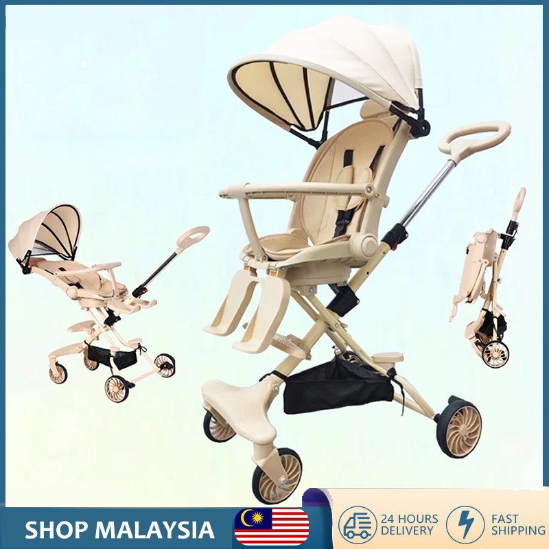 2 Way Reclining Baby Stroller Foldable Can sit or lie down Magic Trolley 360° Putaran