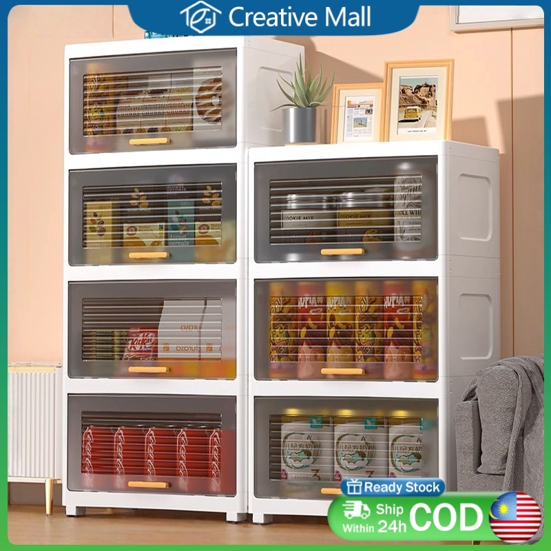 Storage Cabinet Large Space Transparent Almari Baju Plastik Cabinet Storage Box Kitchen Cabinet 收納櫃