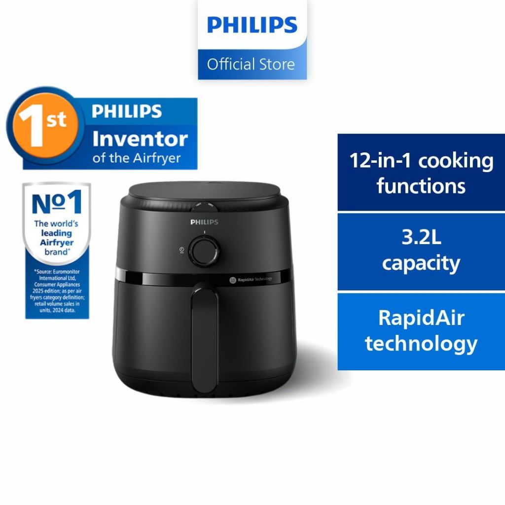 Philips NA110 12-in-1 Airfryer 3.2L RapidAir Tech - Deliciously Crisp Up to 90% Less Fat Non-Stick PFOA-Free NA110/09