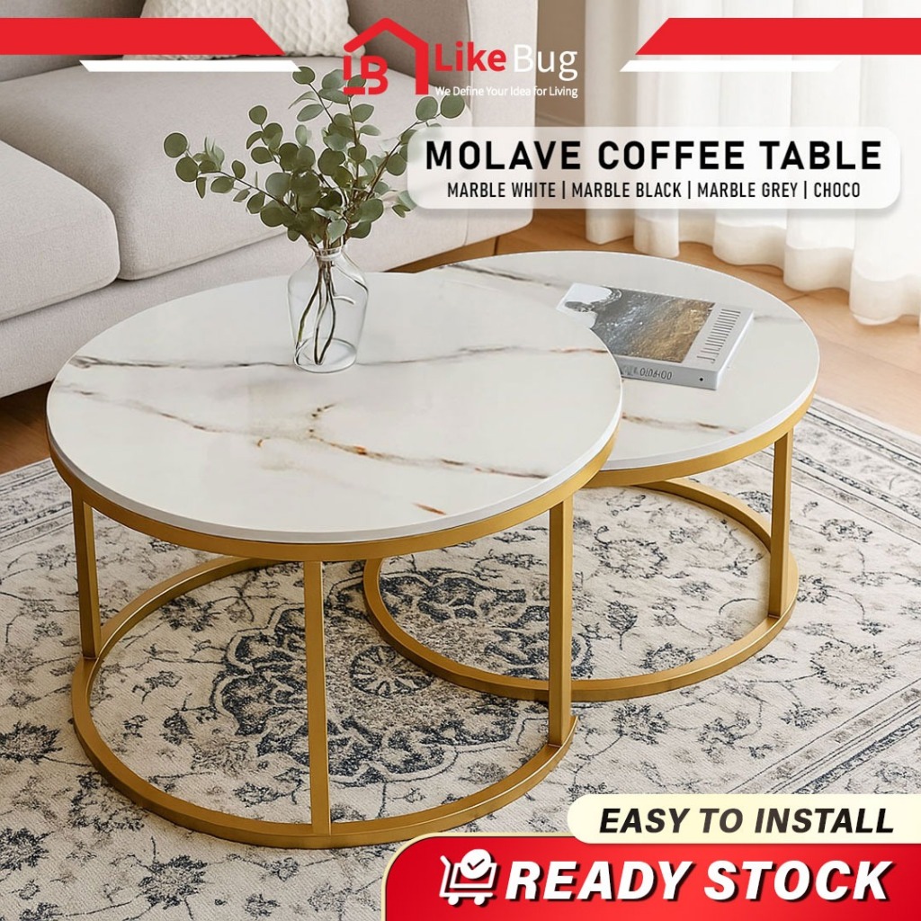 ⚡️LIKE BUG⚡️Nordic Modern Round Coffee Table Set Modern Minimalist Meja Kopi Bulat Marble Texture