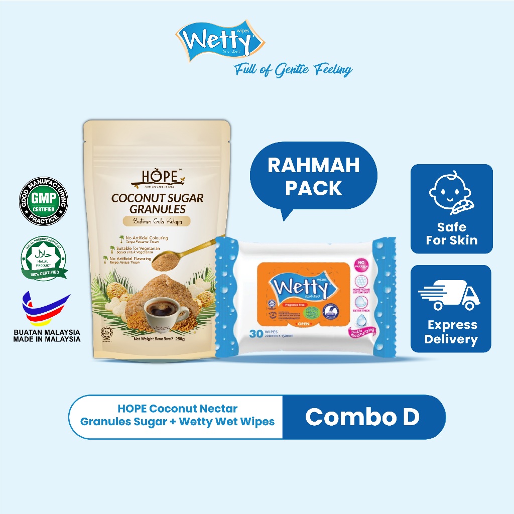 Hope Organic Coconut Nectar Granules Sugar Gula Kelapa 椰糖 (250g/Pack) + Wetty Fragrance Free (30's)